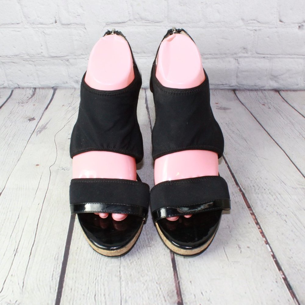 Adrienne Vittadini Chelle Black Back Zip Cork Wedge Heel Platform Sandals US 9 M - Picture 5 of 9